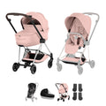 Cybex Mios Pushchair & Fold Cot Bundle Style Collection - Chrome Brown / Peach Pink